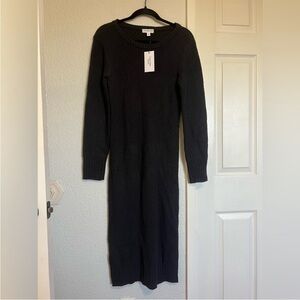 Calvin Klein Dark Gray/Black Ribbed Long Sleeve Dress